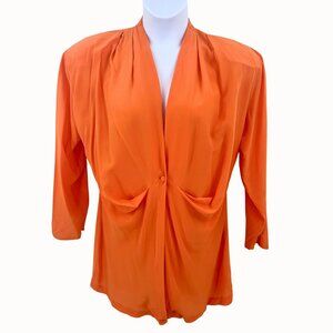 Vintage Restless Clothiers 100% Silk Washable Orange Draped Front Blazer Jacket